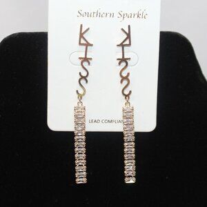 Southern Sparkle "Kiss" Dangle Golden and Rhinestone Earrings